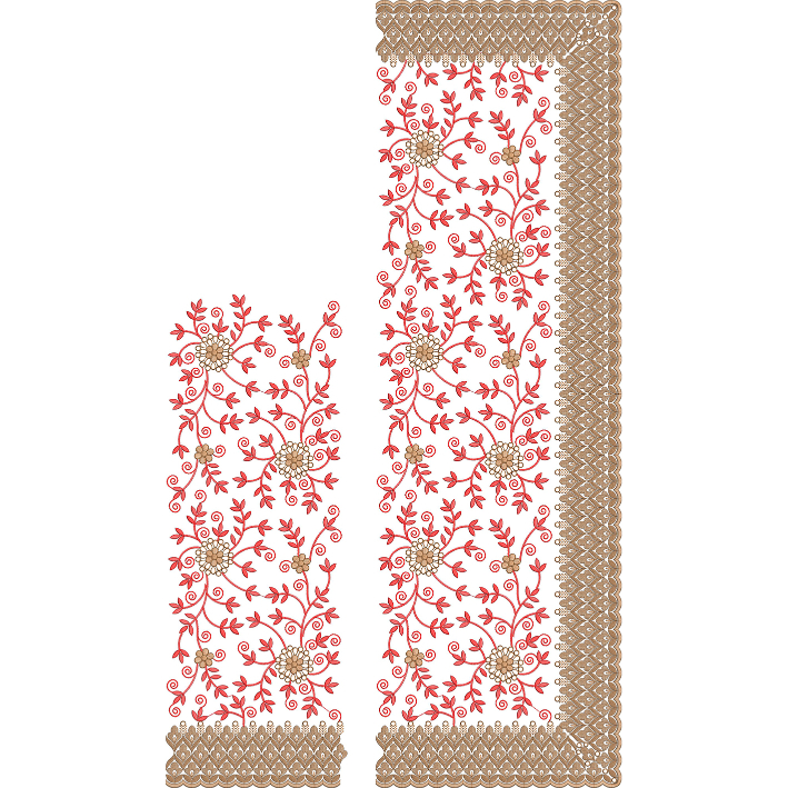 Elegant Floral Vine Saree Embroidery Design with Contrast Ornamental Border and Lace Detailing