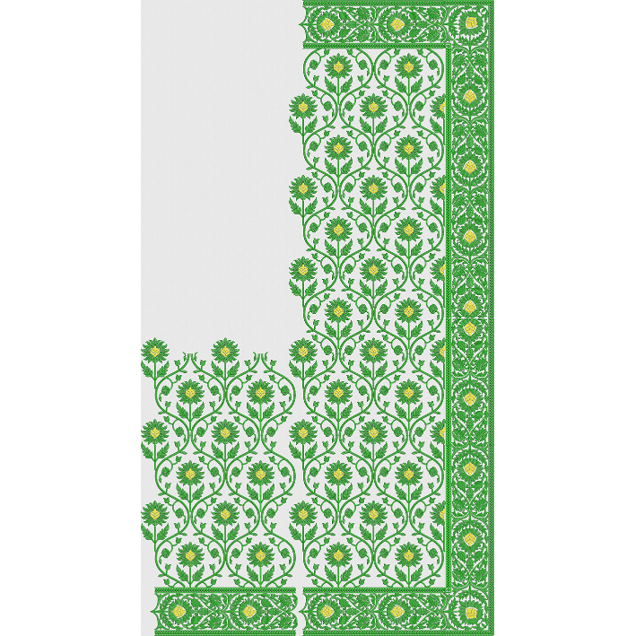 All-Over Floral Vine Saree Embroidery Design with Intricate Ornamental Border