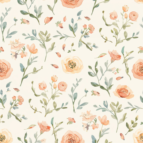 Delicate Peach Wildflower Seamless Pattern with Soft Botanical Sprigs