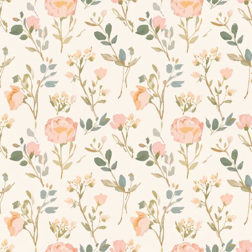 Soft Peach Wildflower Seamless Pattern with Minimal Botanical Sprigs