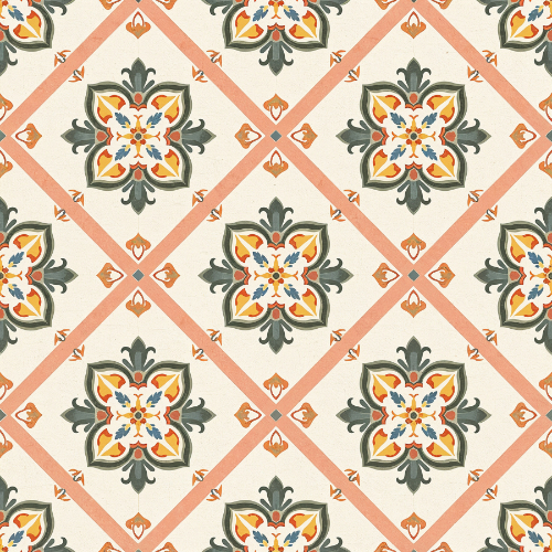 Vintage Ornamental Floral Tile Seamless Pattern with Geometric Medallions
