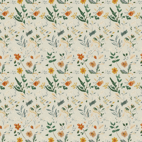 Vintage Wildflower Botanical Seamless Pattern with Orange Meadow Blossoms