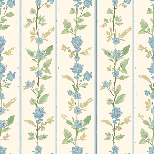 Vintage Blue Floral Botanical Stripe Seamless Pattern Design