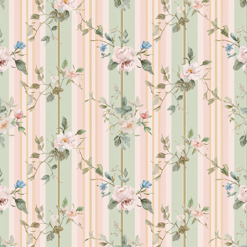 Vintage Pastel Rose Floral Stripe Seamless Pattern Design