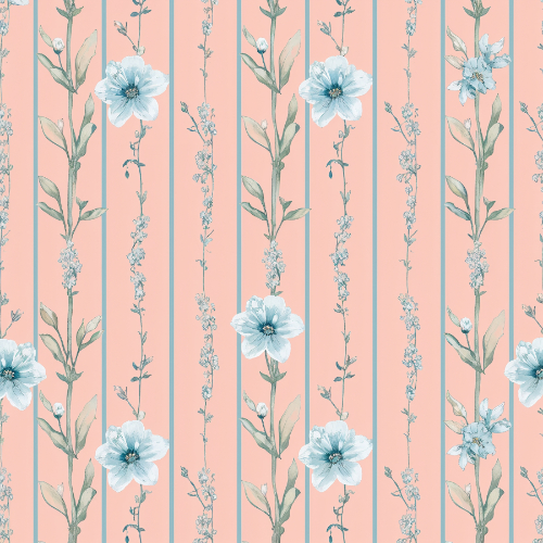 Vintage Blue Blossom Floral Stripe Seamless Pattern Design