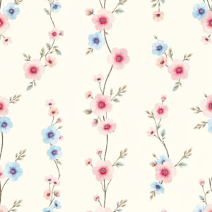Delicate Pink and Blue Blossom Floral Seamless Pattern Design