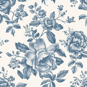 Vintage Blue Toile Floral Botanical Seamless Pattern Design