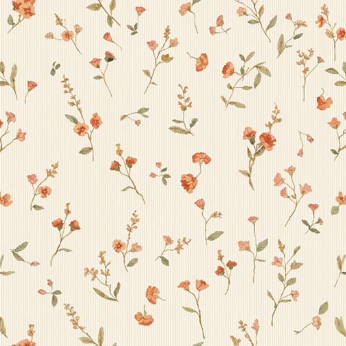 Delicate Peach Wildflower Stripe Seamless Pattern Design