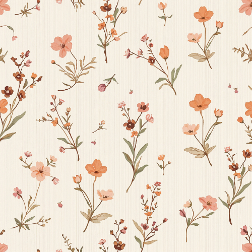 Rust and Peach Wildflower Botanical Seamless Pattern Design