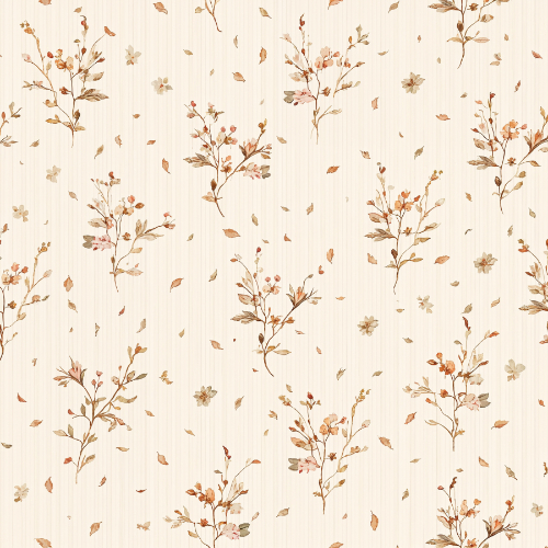 Vintage Rust Wildflower Botanical Seamless Pattern with Delicate Falling Leaves