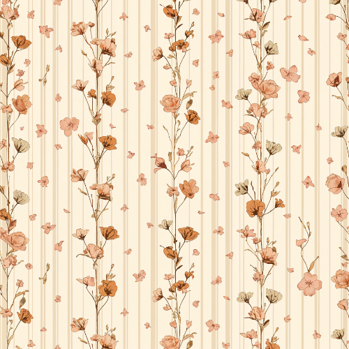 Rust Wildflower Vertical Stripe Botanical Seamless Pattern Design