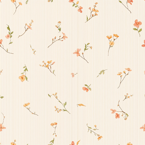 Minimal Peach Wildflower Botanical Seamless Pattern with Fine Vertical Stripes