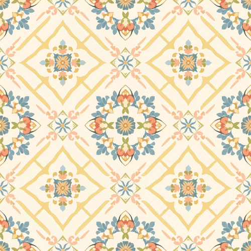 Vintage Ornamental Floral Diamond Tile Seamless Pattern Design