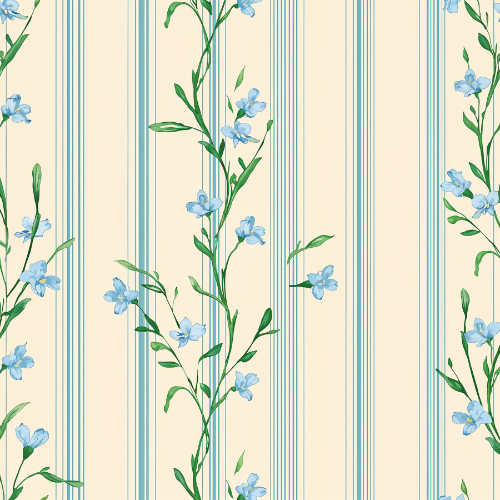 Delicate Blue Wildflower Stripe Botanical Seamless Pattern Design