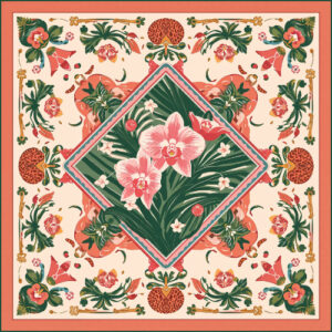 Ornamental Tropical Floral Tile Seamless Pattern with Vintage Botanical Motifs