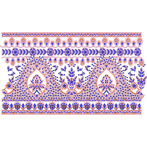 Grand Mughal-Inspired Arch Floral Lace Border Embroidery Design