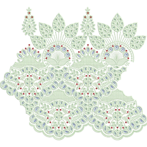Intricate Floral Medallion Scalloped Lace Embroidery Border Design