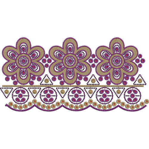 Bold Layered Floral Scalloped Lace Embroidery Border Design