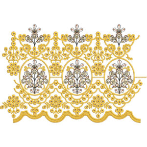 Ornate Oval Floral Scroll Scalloped Lace Embroidery Border Design