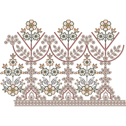 Delicate Floral Vine Scalloped Lace Embroidery Border Design