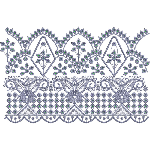 Ornate Floral Arch Scroll Scalloped Lace Embroidery Border Design