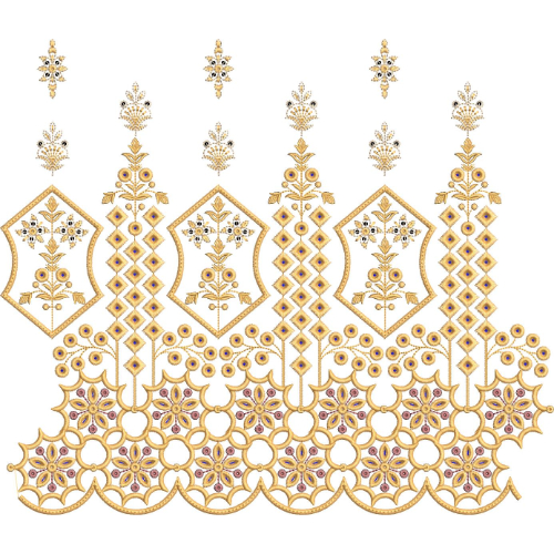 Ornate Hexagonal Floral Lattice Scalloped Lace Embroidery Border Design
