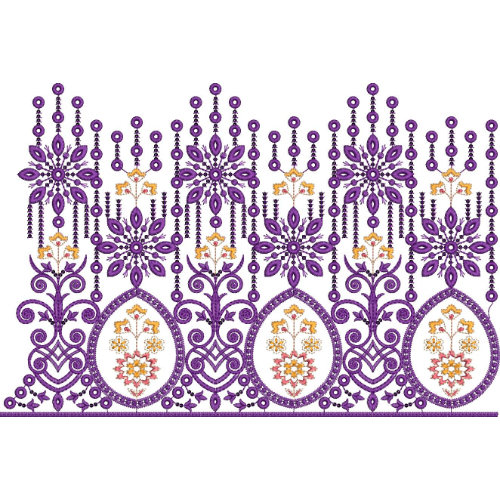Ornate Floral Medallion Drop Lace Embroidery Border Design