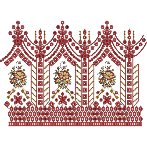 Ornate Arch Floral Geometric Lace Embroidery Border Design