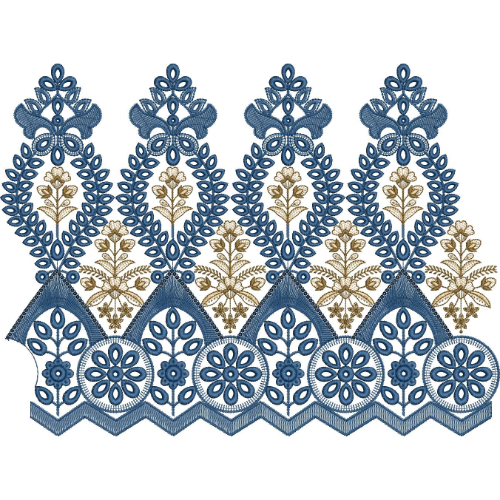 Elegant Oval Floral Lattice Scalloped Lace Embroidery Border Design