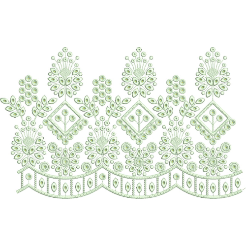 Delicate Floral Diamond Scalloped Lace Embroidery Border Design