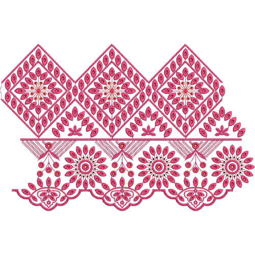 Bold Diamond Floral Scalloped Lace Embroidery Border Design