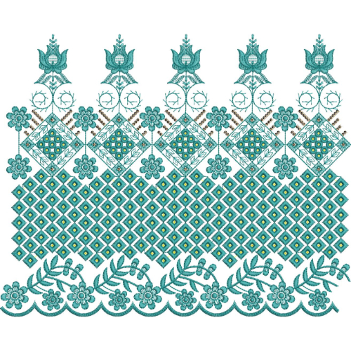 Elegant Diamond Lattice Floral Scalloped Lace Embroidery Border Design