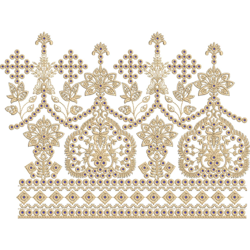 Ornate Floral Medallion Beaded Lace Embroidery Border Design