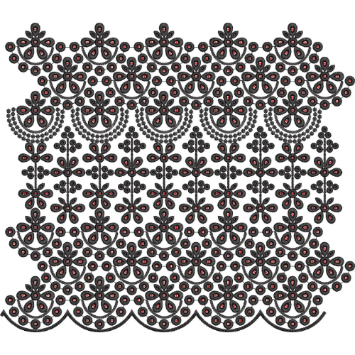 Intricate Beaded Floral Medallion Scalloped Lace Embroidery Border