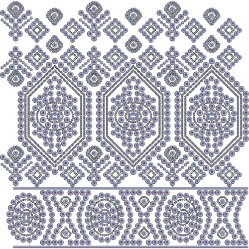 Geometric Hexagon and Circular Medallion Lace Embroidery Border Design
