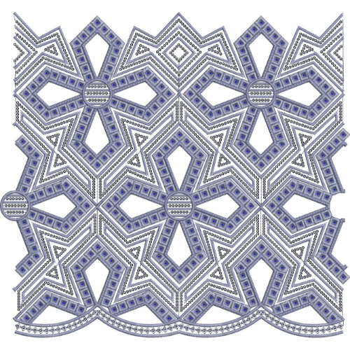 Intricate Geometric Star Mosaic Lace Embroidery Border Design