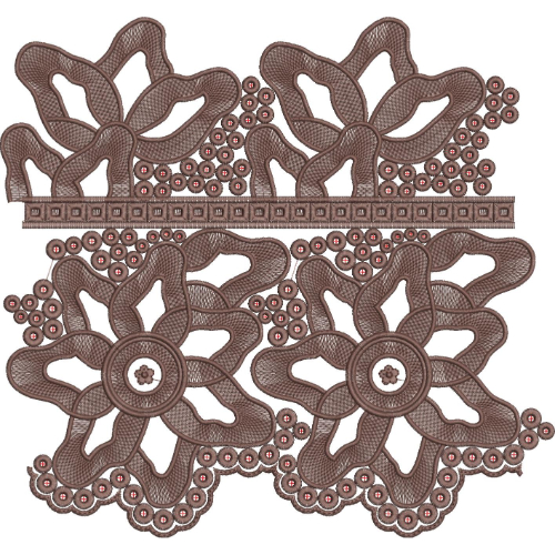 Layered Floral Cutwork Lace with Beaded Scalloped Border Embroidery Design