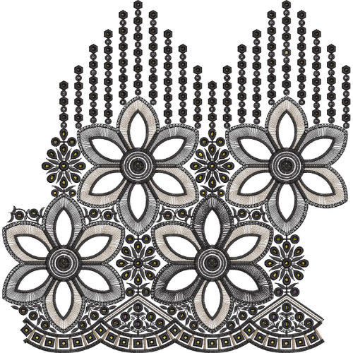Beaded Floral Cascade Lace Embroidery Border Design