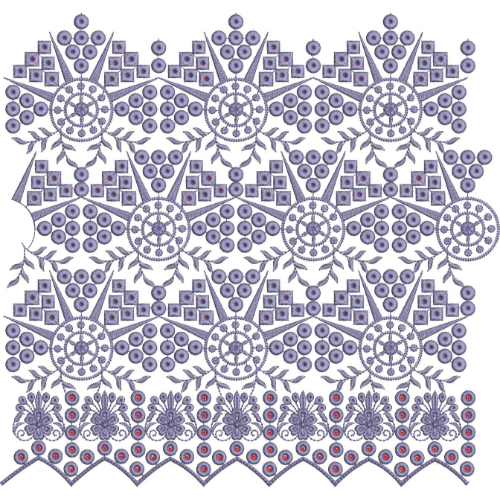 Geometric Floral Medallion Lace Embroidery Border Design