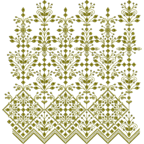 Intricate Vine and Diamond Lattice Lace Embroidery Border Design