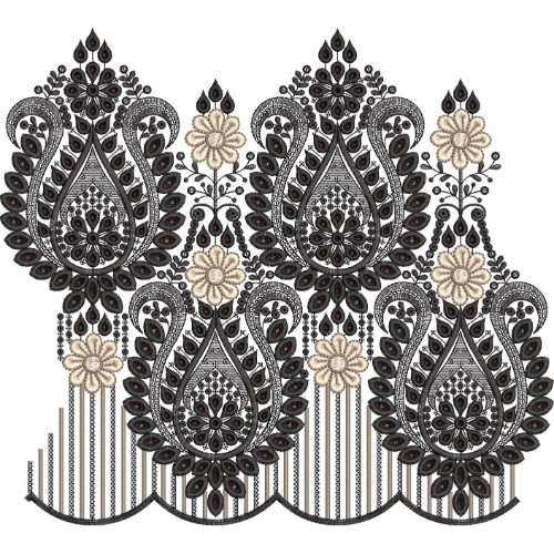 Paisley Floral Drop Lace Border Embroidery Design