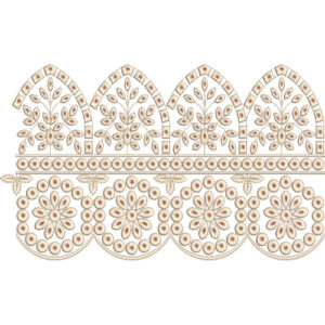 Elegant Floral Scalloped Lace Embroidery Border with Circular Rosette Motifs