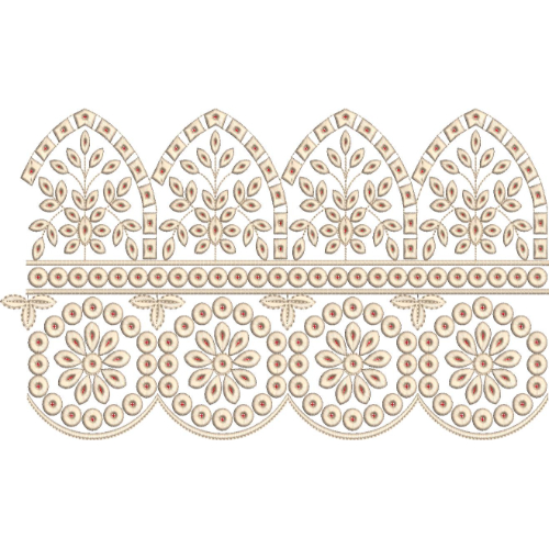 Elegant Floral Scalloped Lace Embroidery Border with Circular Rosette Motifs