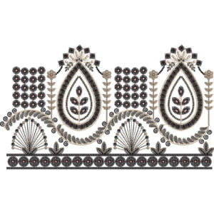 Ornamental Paisley Floral Lace Embroidery Border with Decorative Fan Motifs