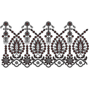 Ornamental Beaded Floral Lace Embroidery Border with Scalloped Edge
