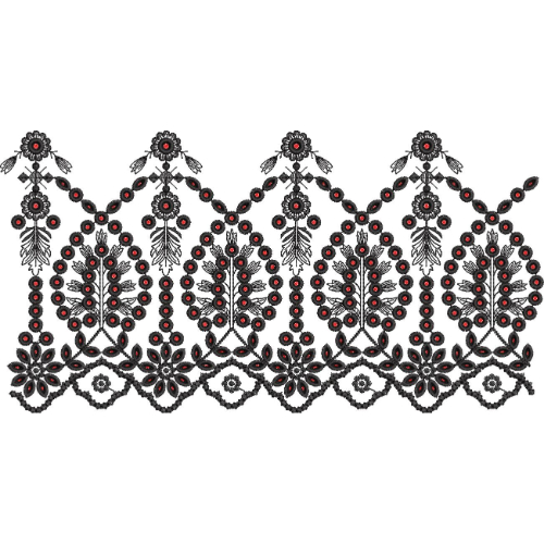 Ornamental Beaded Floral Lace Embroidery Border with Scalloped Edge