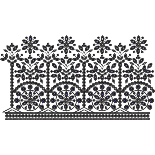 Regal Floral Medallion Lace Embroidery Border with Beaded Detailing
