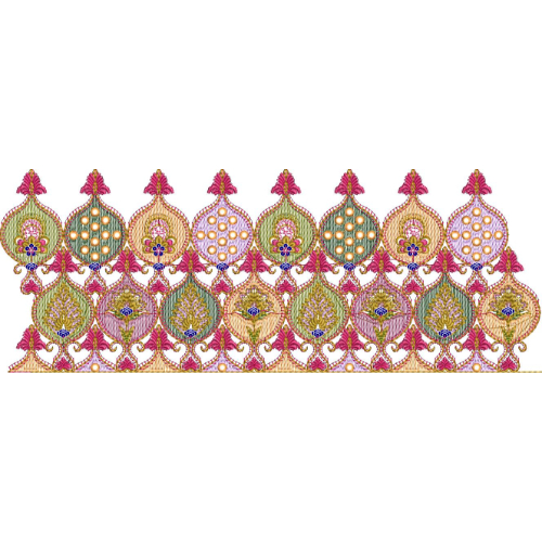 Luxurious Multicolor Paisley Lace Embroidery Border with Ornamental Detailing