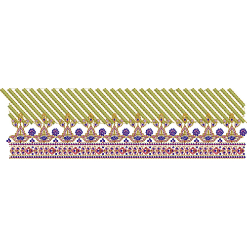 Layered Diagonal Stripe Floral Lace Embroidery Border with Ornamental Base