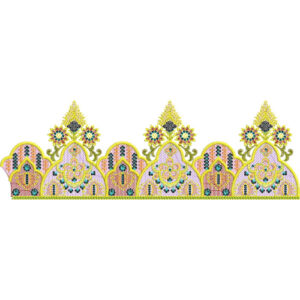 Ornamental Mughal-Inspired Scalloped Lace Embroidery Border with Floral Crown Motifs